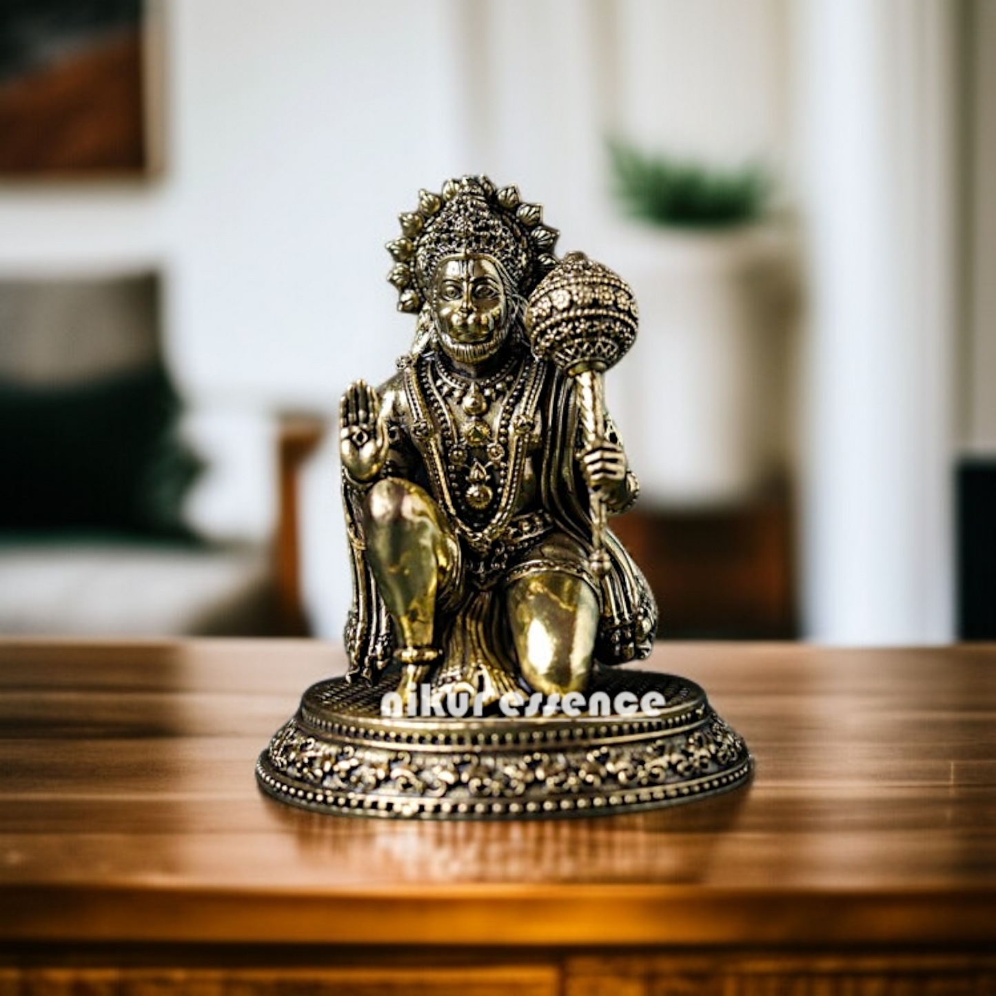 Hanuman ji Seated with Blessing and Gada mace Brass idol - 4.331 inches Nikuressence
