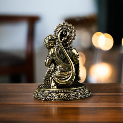 Hanuman ji Seated with Blessing and Gada mace Brass idol - 4.331 inches Nikuressence