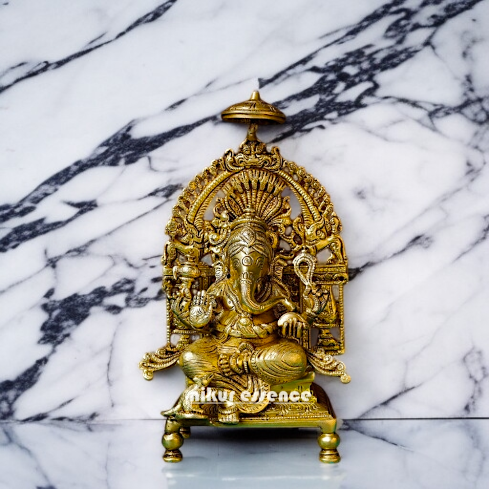 Lord Vinayaka Ganesha Blessing Seated on singhasan Brass idol - 11 Inches Nikuressence