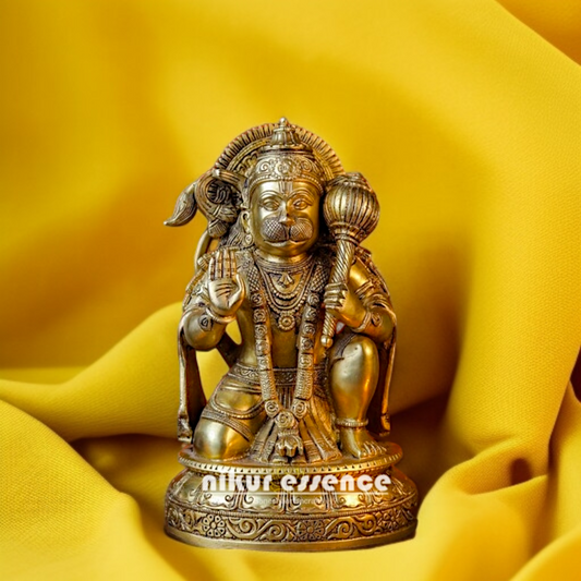 Pure Brass Hanuman ji monkey God Sitting with Blessing idol - 10.236 Inches Nikuressence