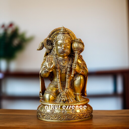 Pure Brass Hanuman ji monkey God Sitting with Blessing idol - 10.236 Inches Nikuressence