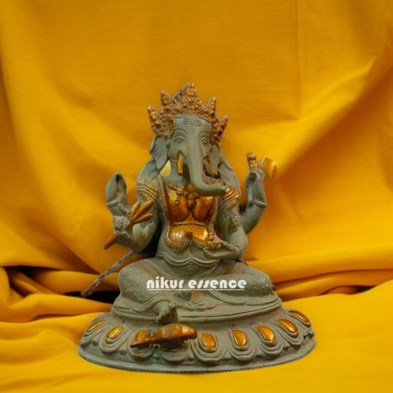 Brass Ganesha ganapati Blessing seated idol - 9 Inches Nikuressence
