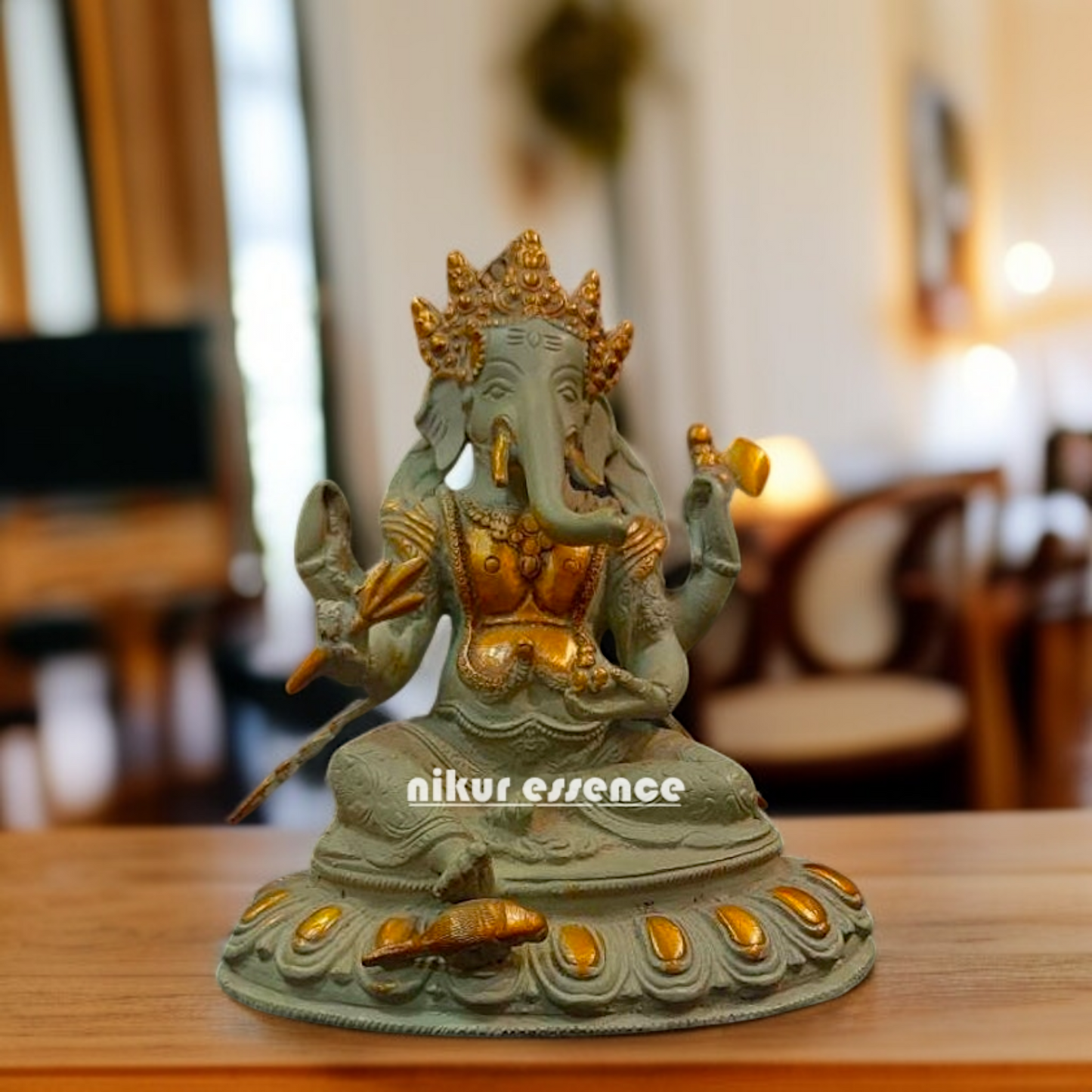 Brass Ganesha ganapati Blessing seated idol - 9 Inches Nikuressence
