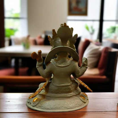 Brass Ganesha ganapati Blessing seated idol - 9 Inches Nikuressence