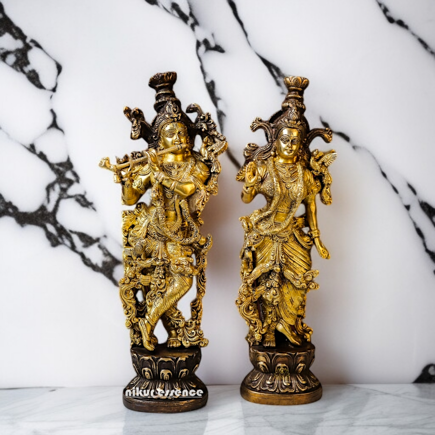 Radha Krishna solid Brass Pooja idol - 15 Inches Nikuressence