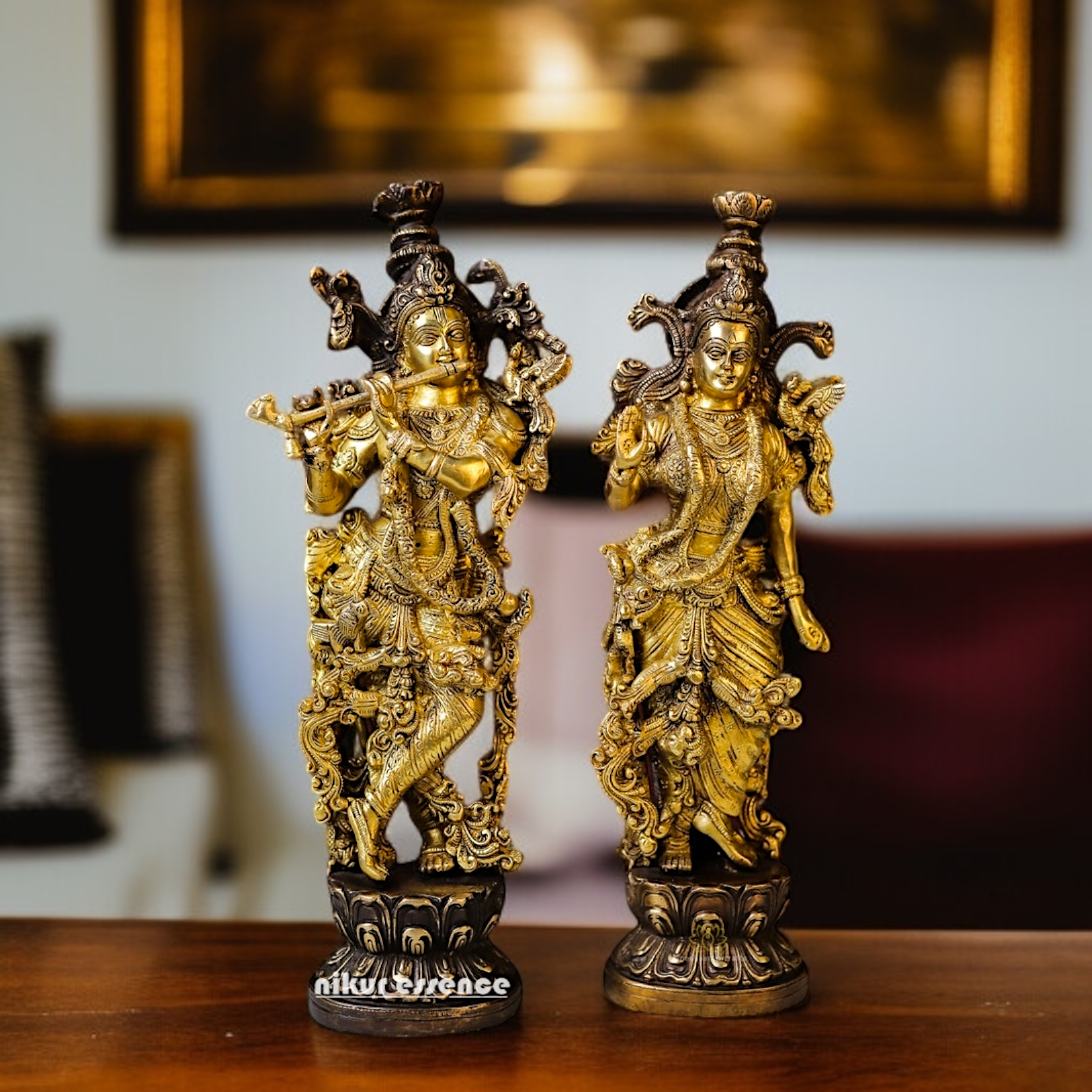 Radha Krishna solid Brass Pooja idol - 15 Inches Nikuressence