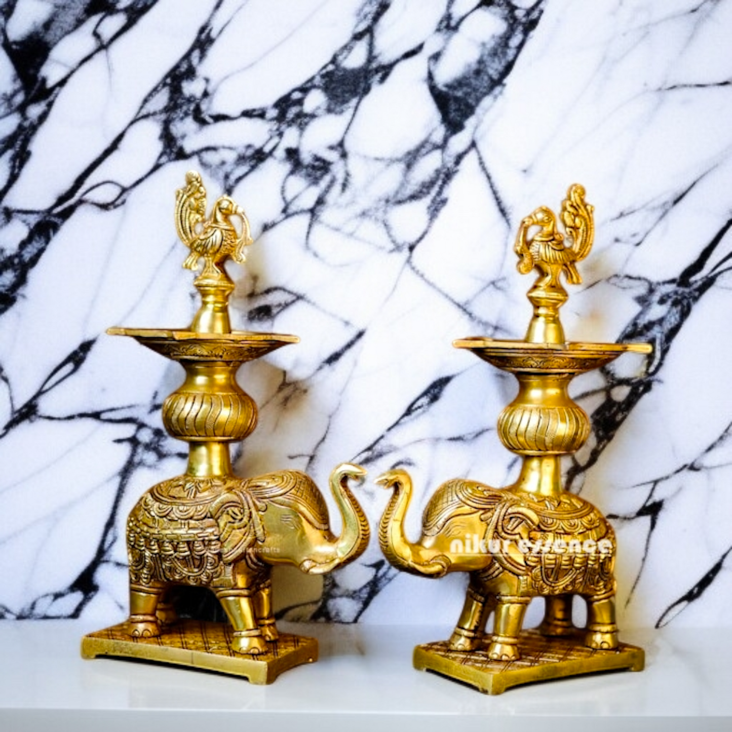 Brass Elephant Diya oil lamp home decor - 11.024 inches Nikuressence