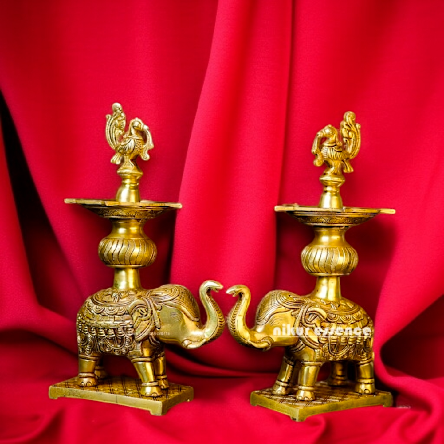 Brass Elephant Diya oil lamp home decor - 11.024 inches Nikuressence