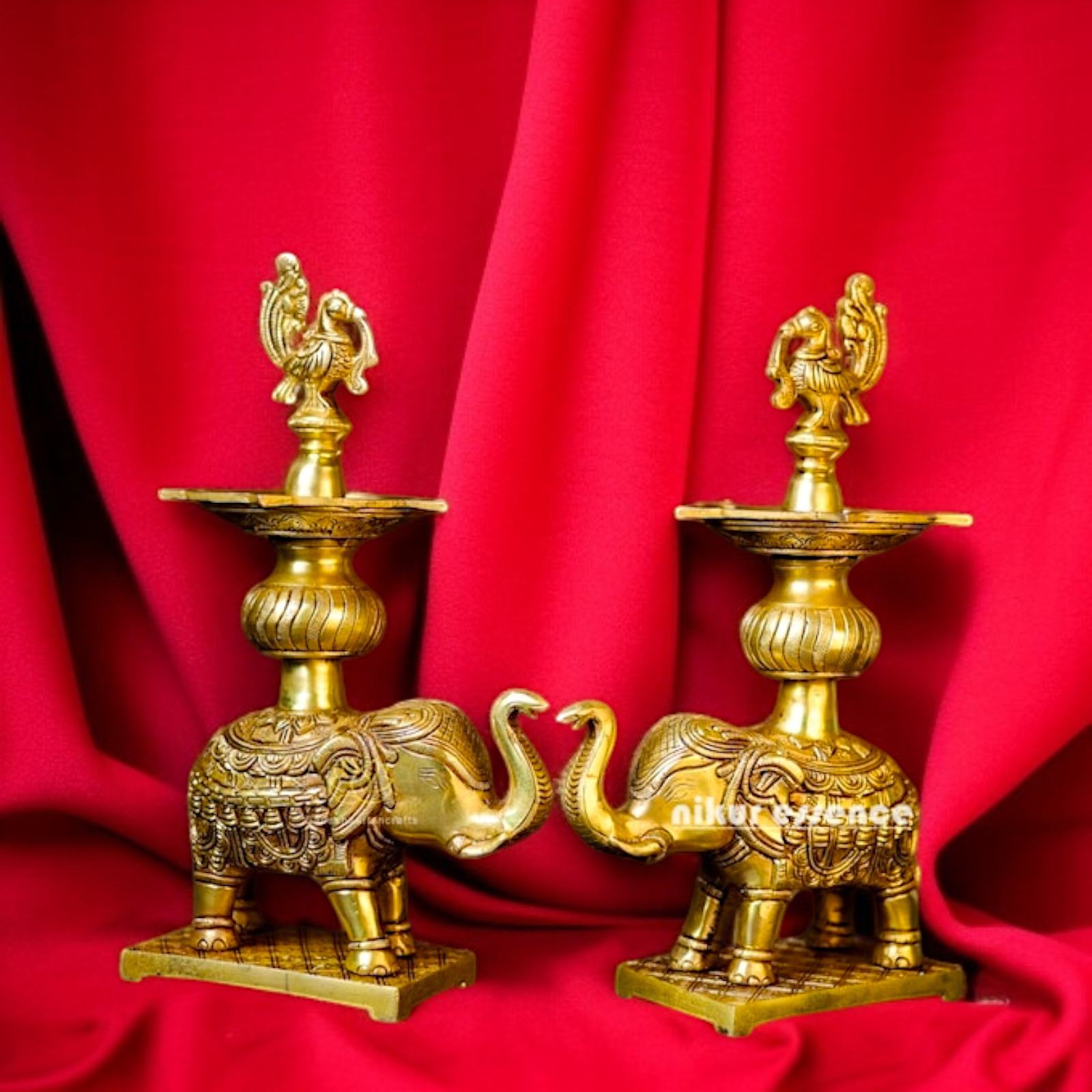 Brass Elephant Diya oil lamp home decor - 11.024 inches Nikuressence