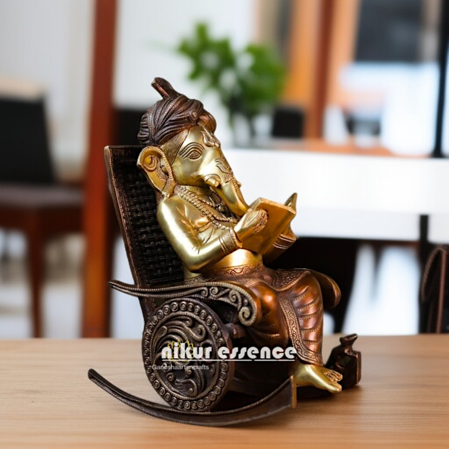 Brass Ganesha swing chair with mushak statue - 16 Inches Nikuressence