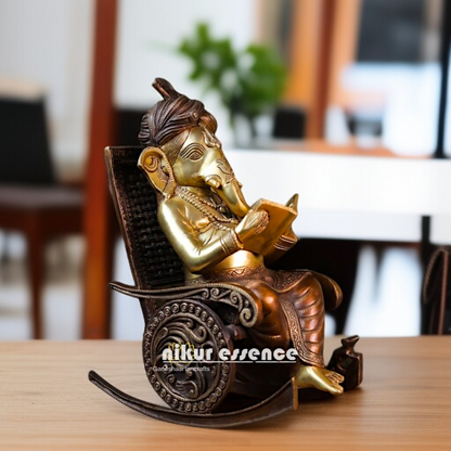 Brass Ganesha swing chair with mushak statue - 16 Inches Nikuressence