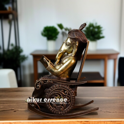 Brass Ganesha swing chair with mushak statue - 16 Inches Nikuressence