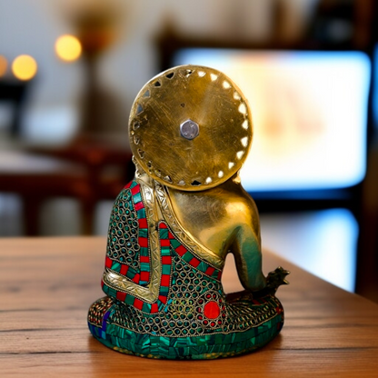 Lord Buddha Sitting with Blessing Home decor Brass stone work idol - 10 Inches Nikuressence