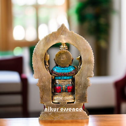 Lord Ganpati Ganesha Blessing with seated Brass stone work idol - 10 Inches Nikuressence