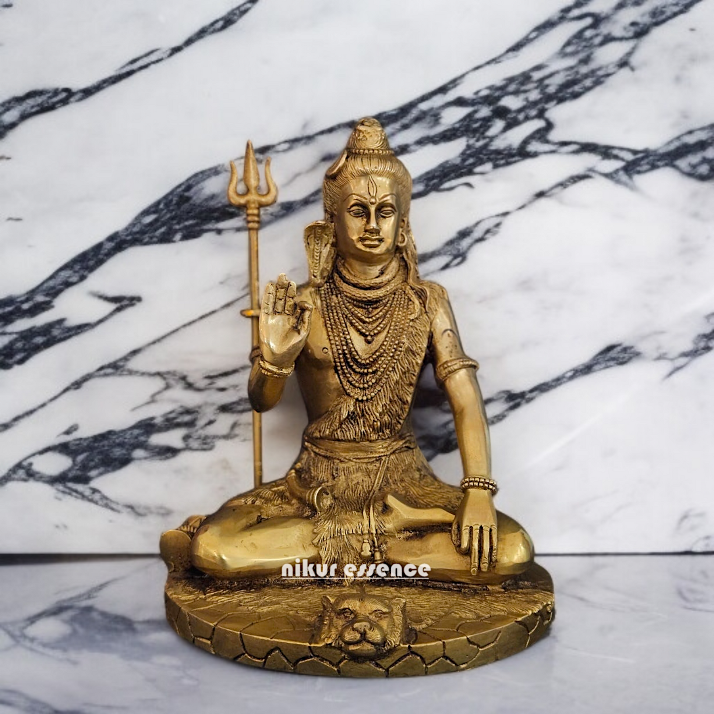 Solid Brass Shiva ji Seated with Blessing idol - 10 Inches Nikuressence