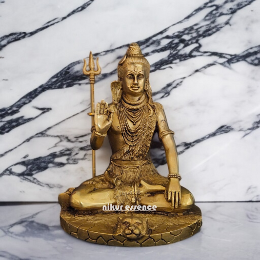 Solid Brass Shiva ji Seated with Blessing idol - 10 Inches Nikuressence