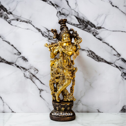 Lord Krishna Playing Flute worship brass idol - 15 Inches Nikuressence