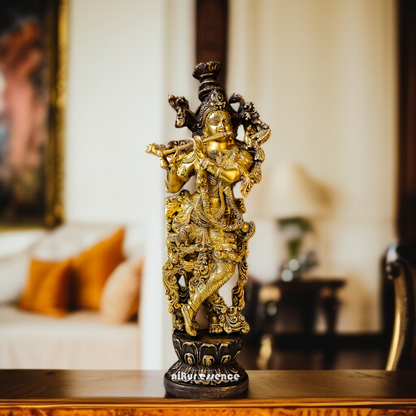 Lord Krishna Playing Flute worship brass idol - 15 Inches Nikuressence
