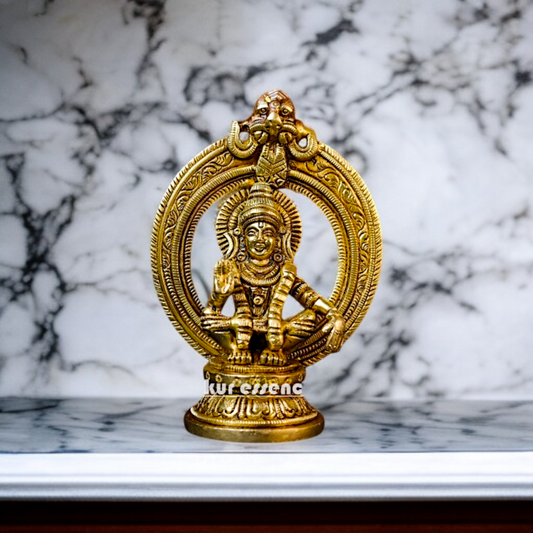 Brass Ayyappa Kartikeya blessing seated idol - 5 Inches Nikuressence