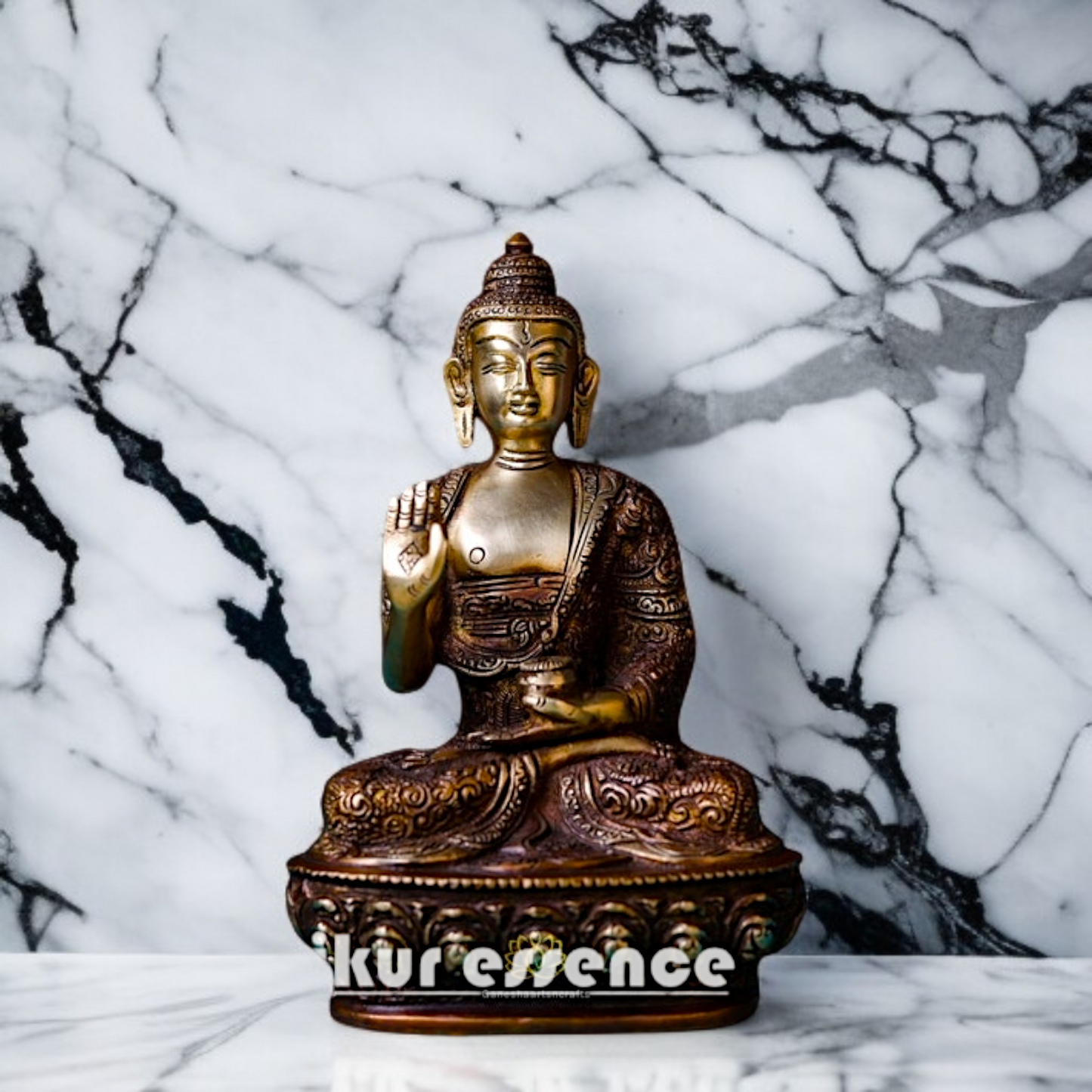 Brass Buddha Seated with Blessing statue - 8 Inches Nikuressence