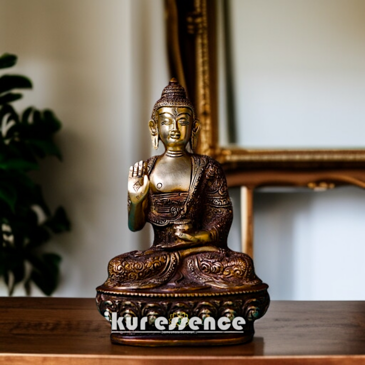 Brass Buddha Seated with Blessing statue - 8 Inches Nikuressence
