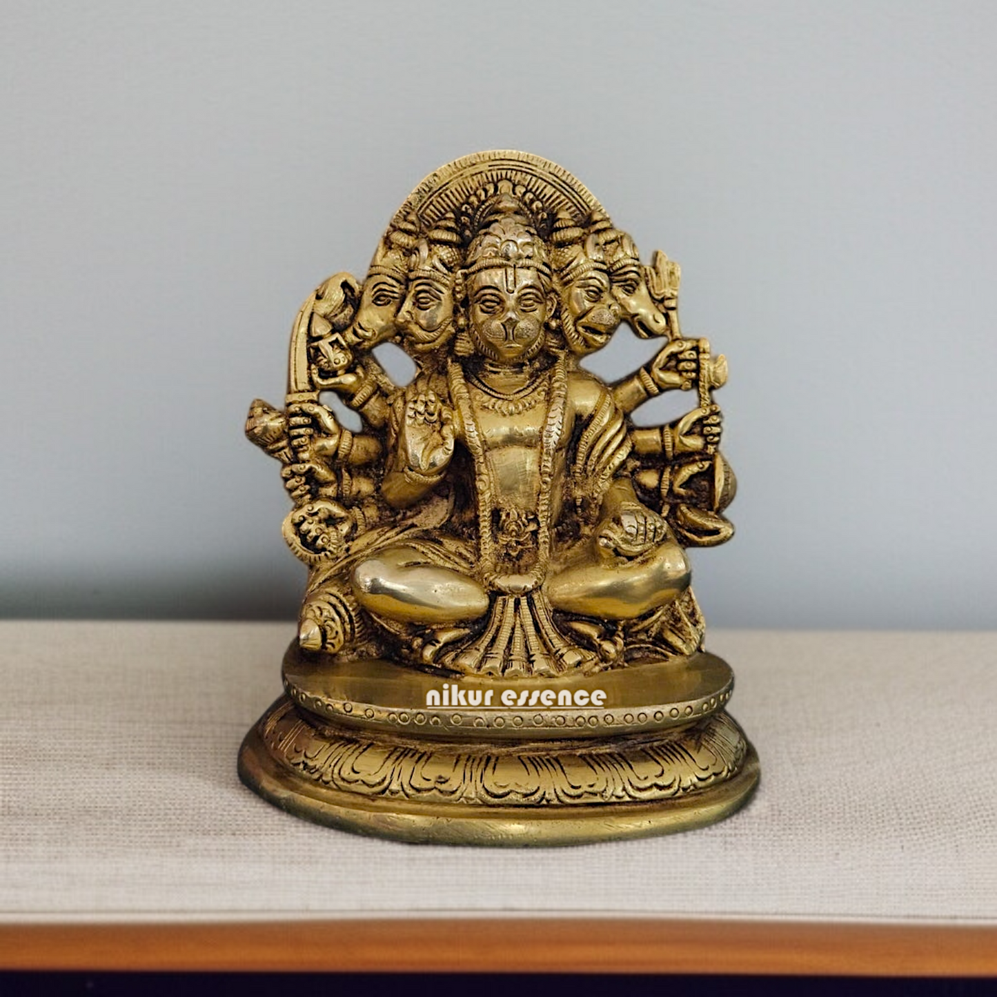Lord Panchmukhi Hanuman ji seated with Blessing Solid Brass idol - 4.528 inches Nikuressence