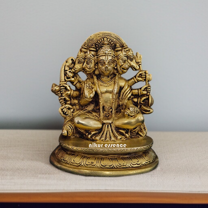 Lord Panchmukhi Hanuman ji seated with Blessing Solid Brass idol - 4.528 inches Nikuressence