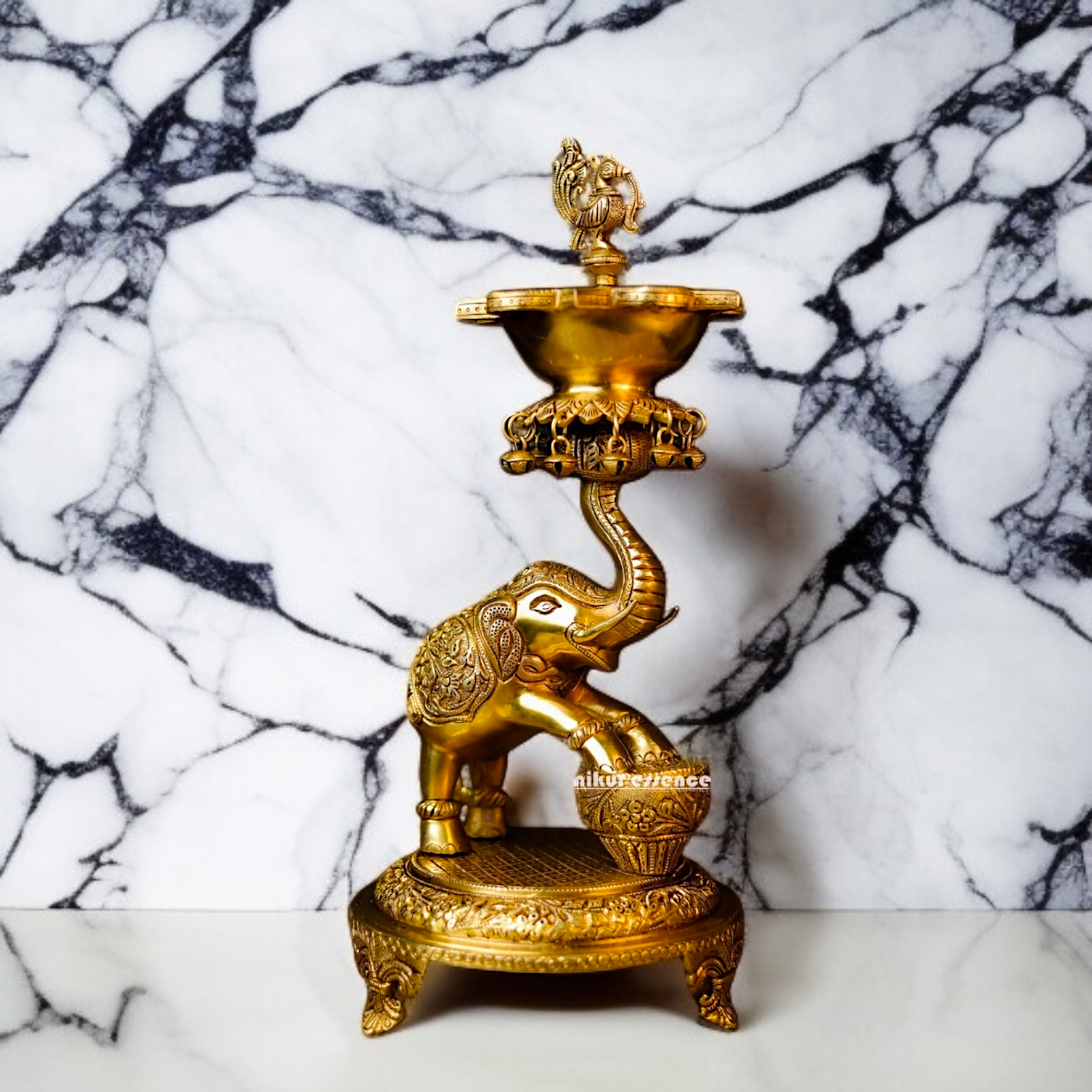 Elephant Diya oil lamp dhoop dani Brass - 18.11 inches Nikuressence