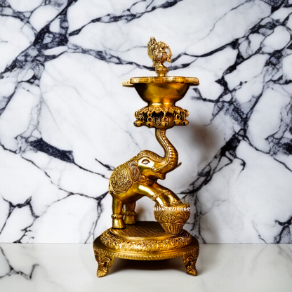 Elephant Diya oil lamp dhoop dani Brass - 18.11 inches Nikuressence