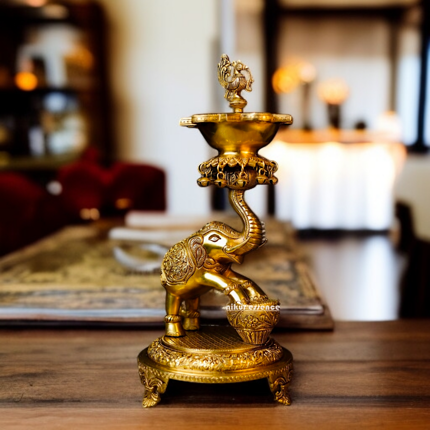 Elephant Diya oil lamp dhoop dani Brass - 18.11 inches Nikuressence
