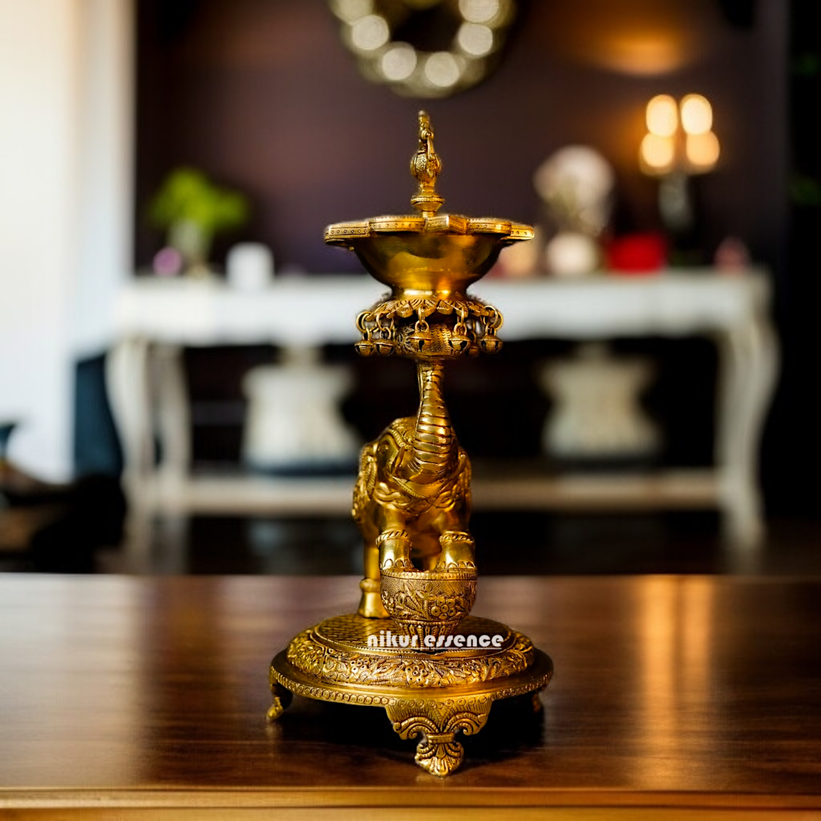 Elephant Diya oil lamp dhoop dani Brass - 18.11 inches Nikuressence