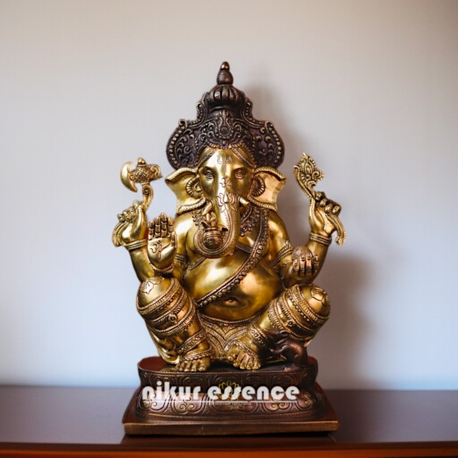 Lord Ganpati Ganesha Blessing with seated idol - 16 Inches Nikuressence