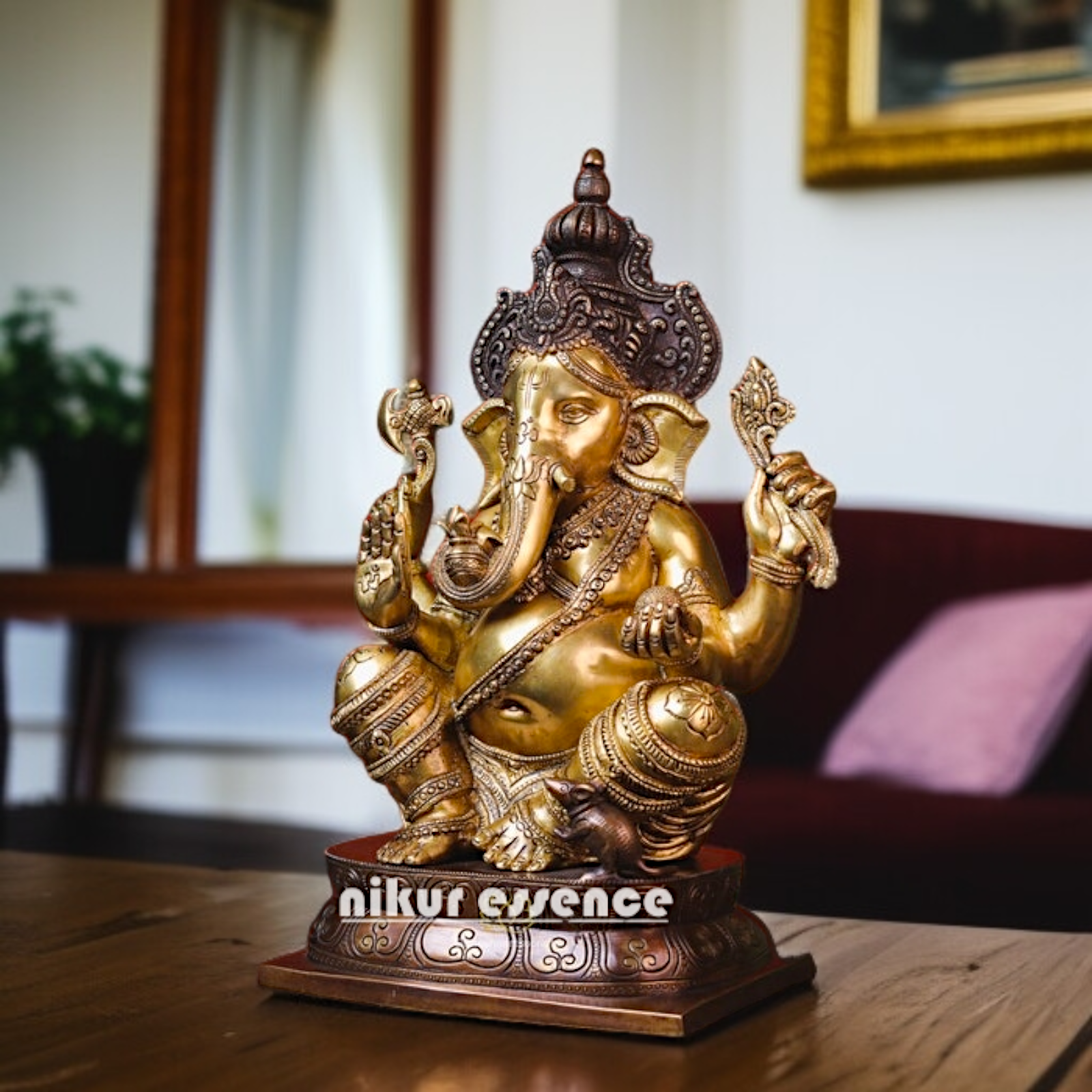 Lord Ganpati Ganesha Blessing with seated idol - 16 Inches Nikuressence