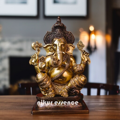 Lord Ganpati Ganesha Blessing with seated idol - 16 Inches Nikuressence