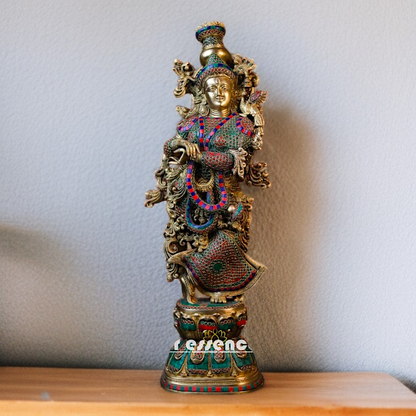 Large Radha Rani Standing Brass with stone work idol - 27 Inches Nikuressence