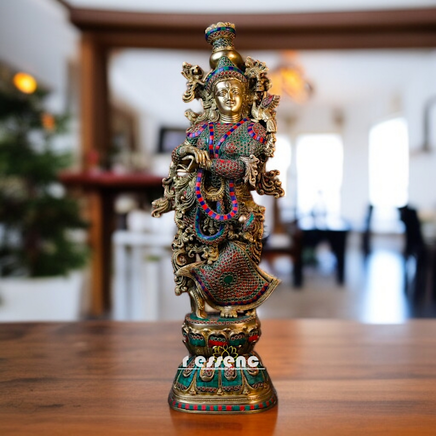 Large Radha Rani Standing Brass with stone work idol - 27 Inches Nikuressence