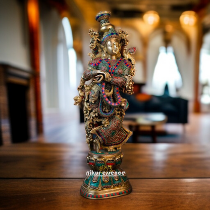 Large Radha Rani Standing Brass with stone work idol - 27 Inches Nikuressence