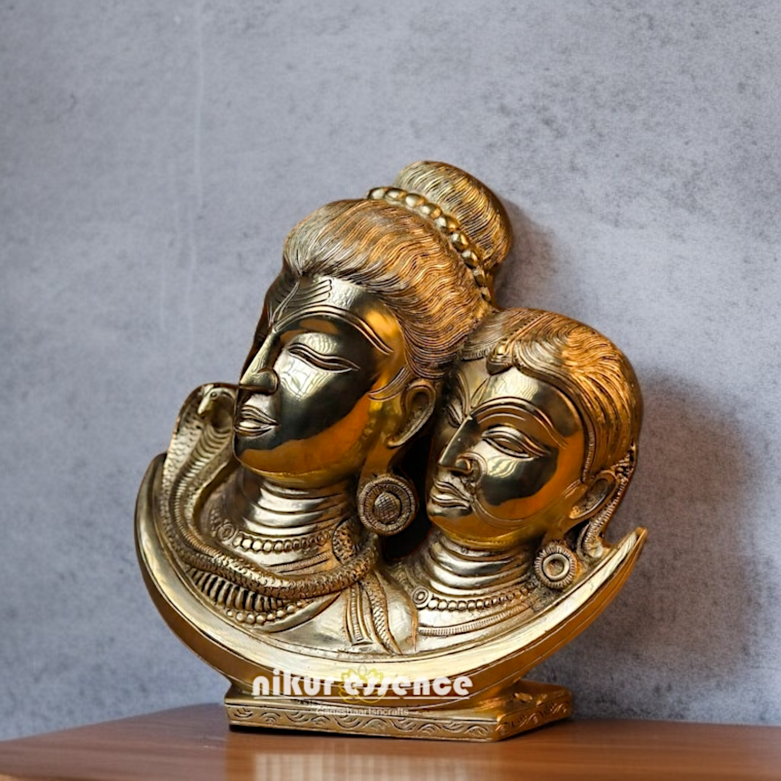 Shiva Parvati Face Solid Brass idol - 10 Inches Nikuressence