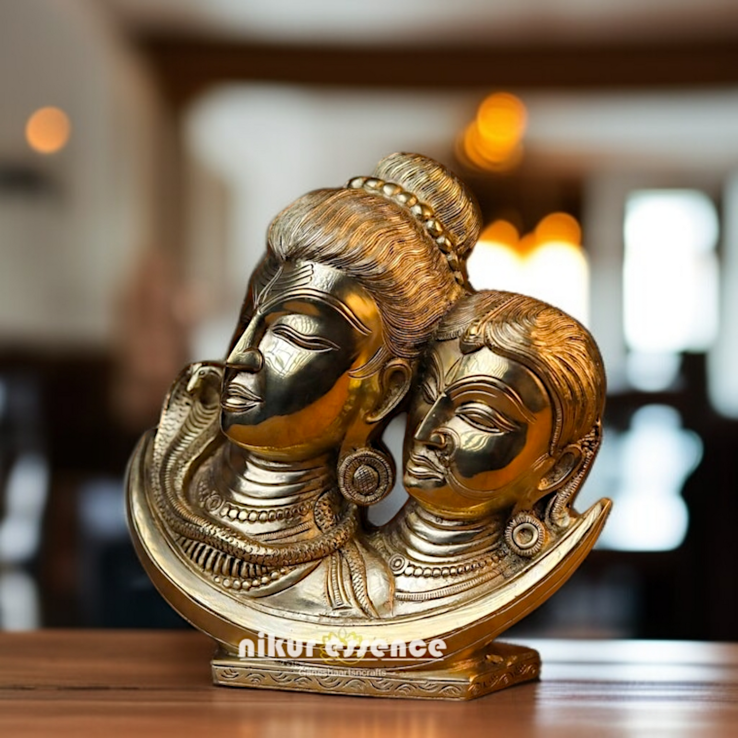 Shiva Parvati Face Solid Brass idol - 10 Inches Nikuressence
