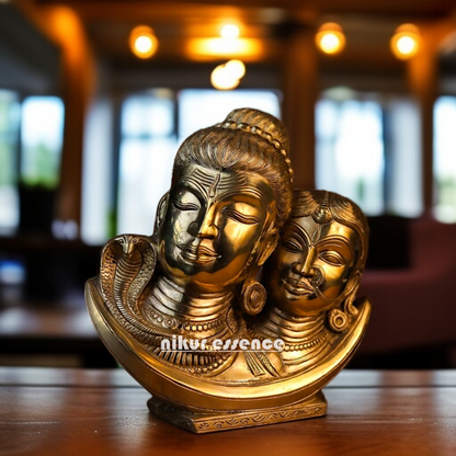 Shiva Parvati Face Solid Brass idol - 10 Inches Nikuressence