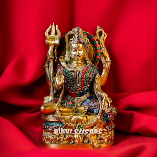 Ardhanarishvara Shiv Parvati Brass with stone work idol - 10.236 inches Nikuressence