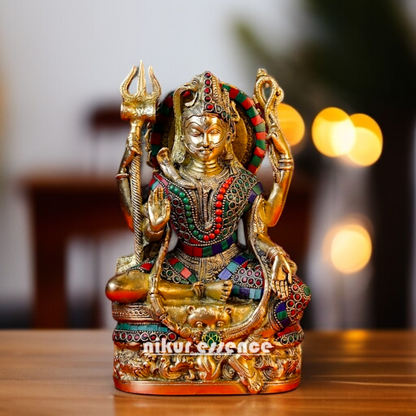 Ardhanarishvara Shiv Parvati Brass with stone work idol - 10.236 inches Nikuressence