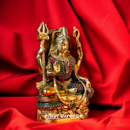 Ardhanarishvara Shiv Parvati Brass with stone work idol - 10.236 inches Nikuressence