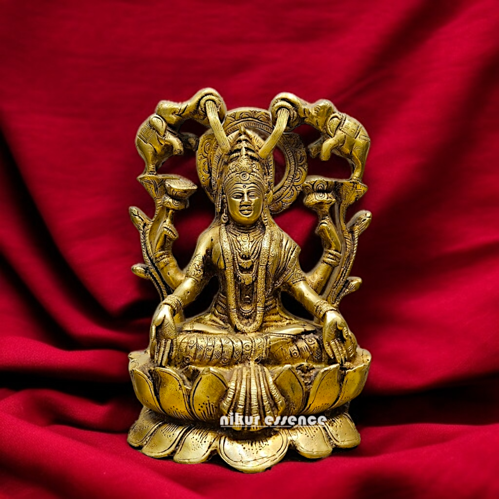 Goddess Gajalakshmi Seated on Lotus Brass idol - 12 Inches Nikuressence
