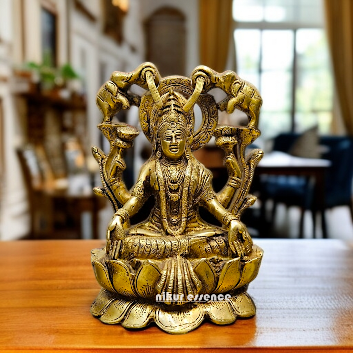 Goddess Gajalakshmi Seated on Lotus Brass idol - 12 Inches Nikuressence