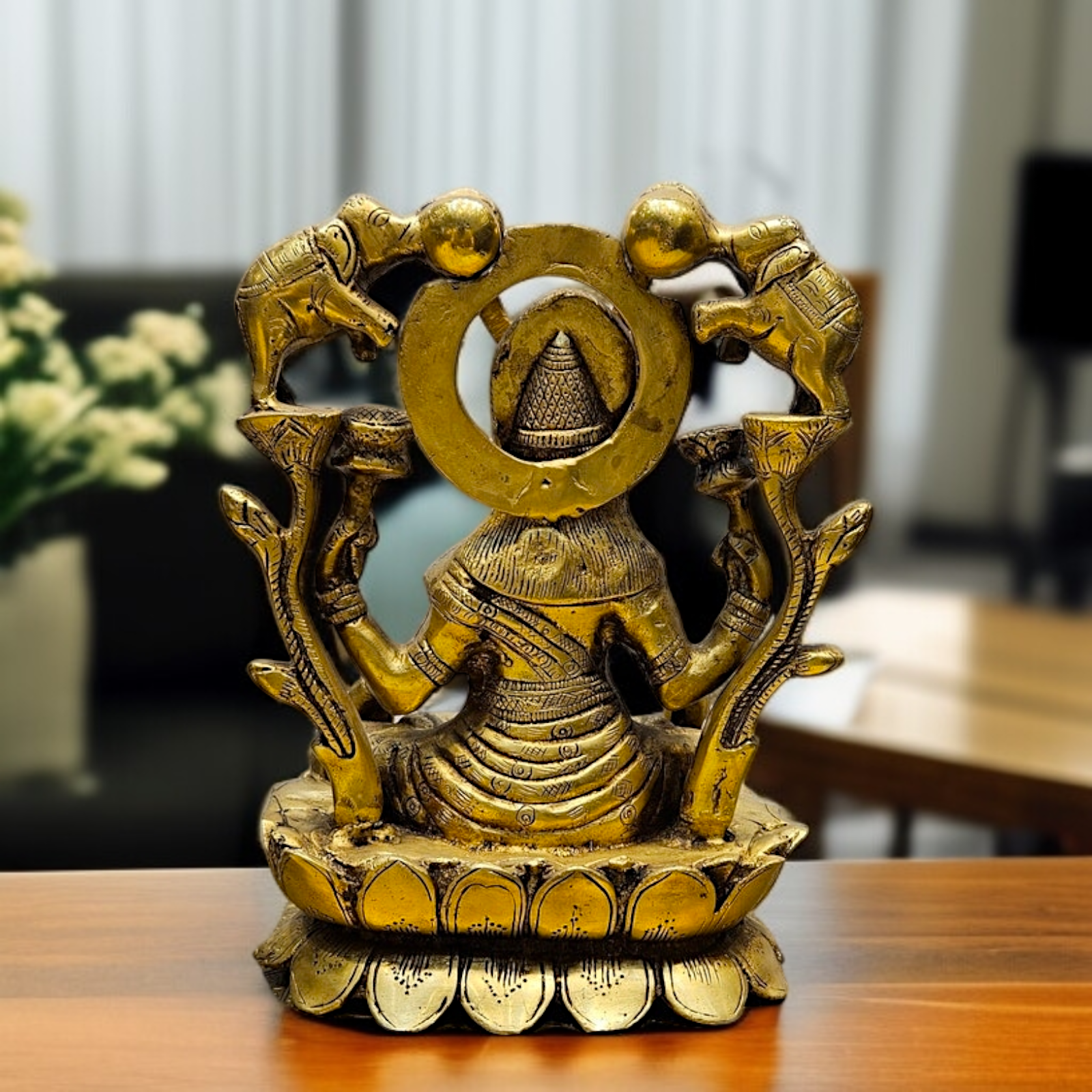 Goddess Gajalakshmi Seated on Lotus Brass idol - 12 Inches Nikuressence