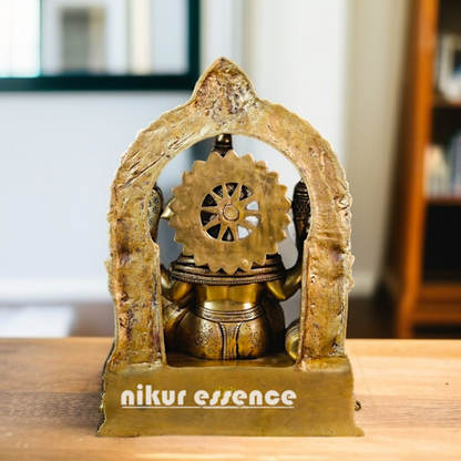 Ganesha Seated on singhasan Blessing Brass idol - 16.535 Inches Nikuressence