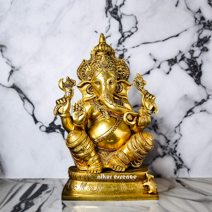 Pure Brass Vinayaka Ganesha seated with Blessing statue - 16 Inches Nikuressence