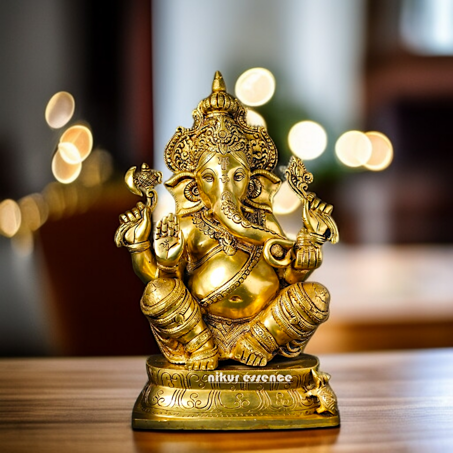 Pure Brass Vinayaka Ganesha seated with Blessing statue - 16 Inches Nikuressence