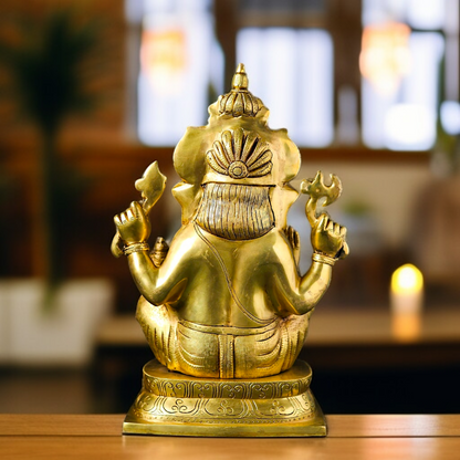 Pure Brass Vinayaka Ganesha seated with Blessing statue - 16 Inches Nikuressence